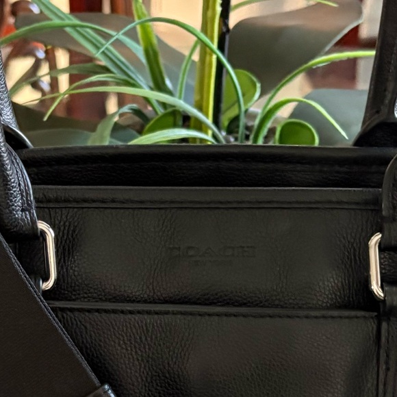 Coach Black Leather Tote with Silver Hardware - Picture 4 of 11